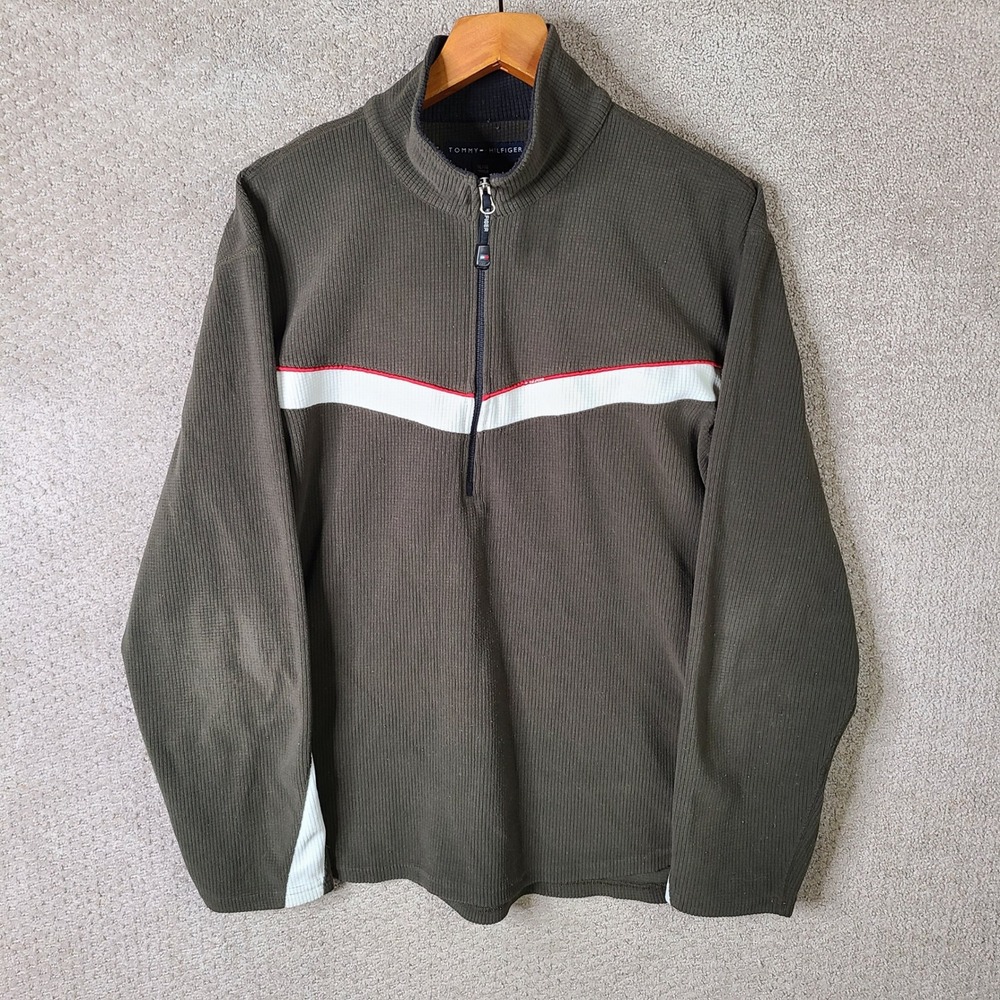 Tommy Hilfiger Pullover Mens XL Green Colorblock Quarter Zip US Ski Team Fleece